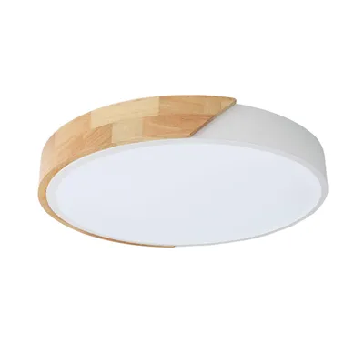 Produktbild von Runde LED-Deckenlampe KUMO Ø50 cm 40W, weißes Metall und Naturholz, CCT-Licht 3000K-4000K-6000K, modernes minimalistisches Design