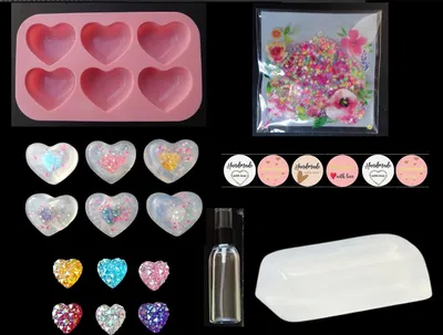 Produktbild von GKA XL Streuselseife Seifenherstellung Set Herzen mit Glitzer Streusel Aloe Vera und viel Zubehör zum selber machen Set funkelnde Herzen Glitter