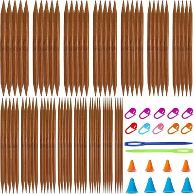 Produktbild von Famanu Stricknadeln Set 15 Größen (75 Stück) - Doppelspitzige Bambusnadeln für Socken