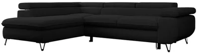 Produktbild von Ecksofa Sofa Schwarz, Wohnlandschaft L-Form mit Schlaffunktion und Bettkasten, Schlafsofa mit Bettkasten, Sofa mit Einstellbare Kopfstützen, Peter L - Schwarz Boucle - Links Schwarz