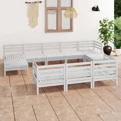 Produktbild von The Living Store 10-tlg. Garten-Lounge-Set Weiß Massivholz Kiefer