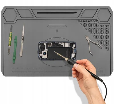 Immagine prodotto di Tappetino per saldatura in silicone 35 x 22 cm antistatico – tappetino da lavoro con 81 scomparti e righello, base per riparazioni elettroniche