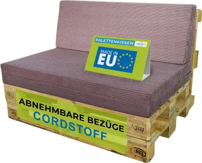 Zdjęcie produktu dla Pillows24 – Poduszki na meble paletowe Zestaw poduszek na palety z tkaniny sztruksowej, 120x80, Siedzisko i oparcie na europalety | Kolor Śliwkowy