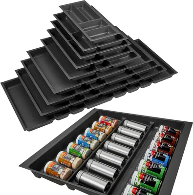 Produktbild von ORGA-BOX II Gewürzgläsereinsatz Tiefe 462 mm, Höhe 50,5 mm für Nobilia Küchen Canvas-Struktur anthrazit Breite 509 mm für Schubladen 600 mm