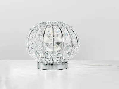 Produktbild von Ausgefallene Designer Kugel Tischlampe dimmbar, Chrom mit Glas Kristallen, Ø20cm