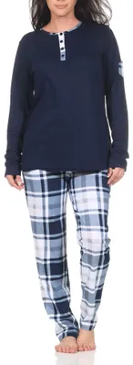 Produktbild von Normann Damen Schlafanzug mit karierter Pyjama-Hose aus Jersey - auch in Übergröße ; marine , 44