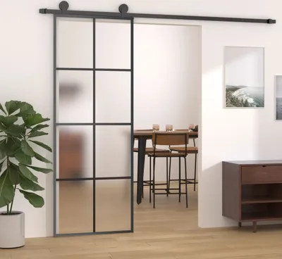 Produktbild von vidaXL Schiebetür mit Beschlag 76x205 cm ESG-Glas & Aluminium