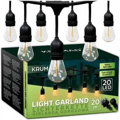 Produktbild von KRUMAD 20m LED Lichterkette 20 Kugel LED-Glühbirnen Warmweiß Modern Garten Innen Außen
