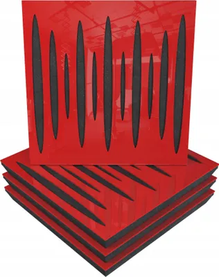 Produktbild von 6er-Set Akustikpaneele PULSAR 50x50x5 cm, Rot glänzender Kunststoff – inkl. Montageset