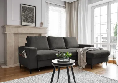 Produktbild von MIUFORM Lofty Lilly - Ecksofa mit Bettfunktion und Bettkasten L-FORM RECHTS - 236x148cm - Grau - Sofa Schlafsofa Couch