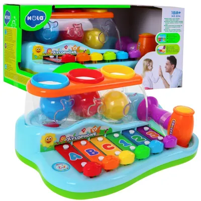 Produktbild von Bunte Zimbeln 2in1 für Kinder ab 18m Instrument + Hammer + Farbsortierer mit Kugeln