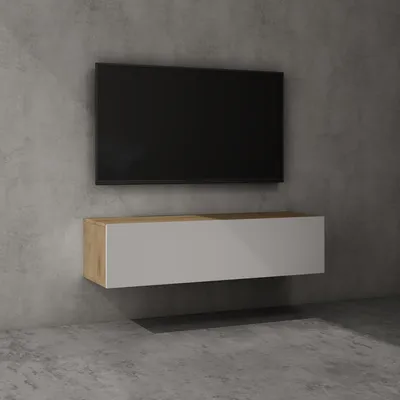 Image de doporro Meuble TV Bas 120x40,2x30cm Armoire TV Marron Clair + Blanc Mat Table de Télévision Salon avec Porte Meuble TV Suspendu MBTV02
