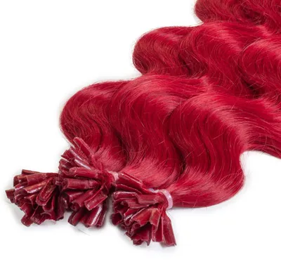 Produktbild von hair2heart Premium Extensions Echthaar Bondings Gewellt - 25 Strähnen 0.8g 40cm 0/44 rot intensiv
