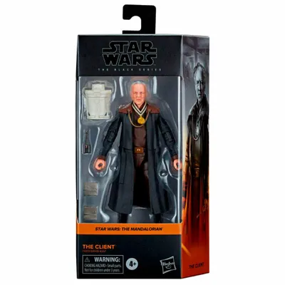 A Star Wars The Black Series action figure of 'The Client' from The Mandalorian, displayed in its retail packaging.