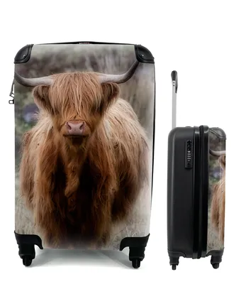 Produktbild von MuchoWow® Koffer Handgepäck Trolley Rollkoffer Kleine Reisekoffer mit 4 Rollen - Schottischer Hochländer - Moos - Gras - Cabin Size < 55x40x23 cm & 55x40x20 cm - Fotokoffer - Kabinenkoffer - Boardgepäck - Reise-Box - Reisekoffer - Reisegepäck - Koffer mit Bild - Trolley für Kinder