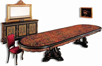Produktbild von Casa Padrino Luxus Barock Boulle Esstisch Schwarz / Rot / Gold 400 x 130 x H. 80 cm - Handgefertigter Massivholz Esszimmertisch - Barock Esszimmer Möbel - Edel & Prunkvoll