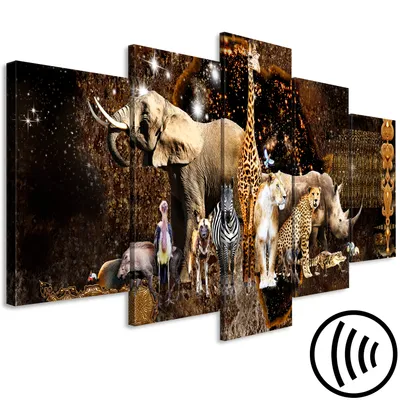 Produktbild von Akustikbild Tiere 200x100 cm Bilder Akustikschaum Hochleistungsschallabsorber Schallschutz Leinwand 5 tlg Wandbild Raumakustik Schalldämmung Afrika Abstrakt g-C-0284-b-m