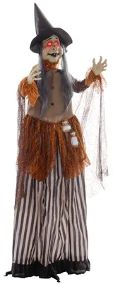 Productafbeelding van Heks met toverdrank, Halloween-decoratie, griezelige geluiden, rode ogen, beweegbaar, 183 cm