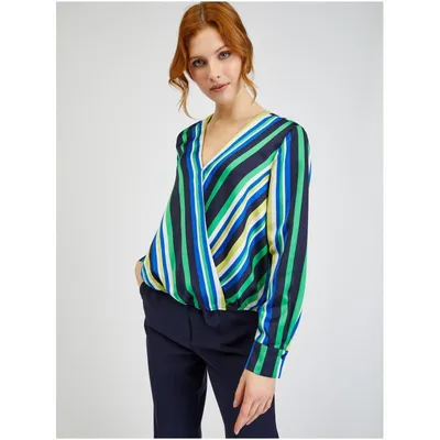 Produktbild von Orsay Blau-grüne gestreifte Satinbluse für Damen 650252575000__38