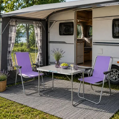 Produktbild von 3tlg Campingmöbel Set Outdoormöbel Camping Alu L70xB50xH59cm Lila