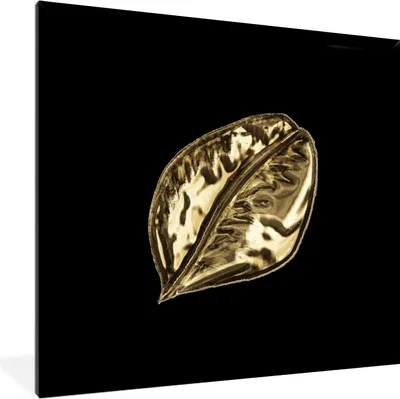 Produktbild von MuchoWow® MuchoWow® Gerahmtes Poster Blatt - Gold - Pflanze 40x40 cm - Poster mit zchwarzem Bilderrahmen - Mit Rahmen - Wanddekoration Schlafzimmer