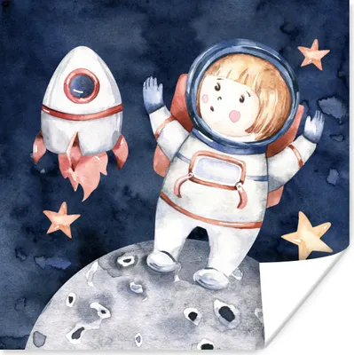 Produktbild von MuchoWow® Poster Weltraum - Rakete - Mond - Jungen - Mädchen - Kinder 75x75 cm - Wand Dekoration