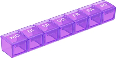 Produktbild von WELLGRO Tablettenbox für 7 Tage - Pillendose 1 Fach pro Tag - Klappdeckel mit Druckverschluss - Material BPA-freier Kunststoff