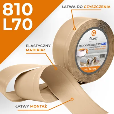 Zdjęcie produktu dla QUEST Listwa przypodłogowa PCV 70x20mm, 25m, elastyczna, miękka listwa podłogowa, cokołowa, piaskowy