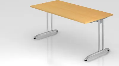 Produktbild von Schreibtisch Markku | Buche | BxT 160x80cm | Arbeitshöhe 72cm | höhenjustierbar 0-10 mm | C-Fuß-Gestell Silber | Rechteckform