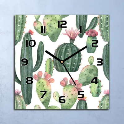 Produktbild von Wanduhr Echt-Glas-Küchenuhr Kakteen exotisch Quarz Lautlos 30x30 Deko Bilder