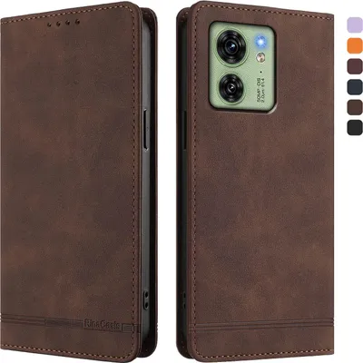 Produktbild von Hülle für Motorola Edge 40, Retro Kunstleder Ständer Klapphülle mit Kartenfächer und Magnetische Braun