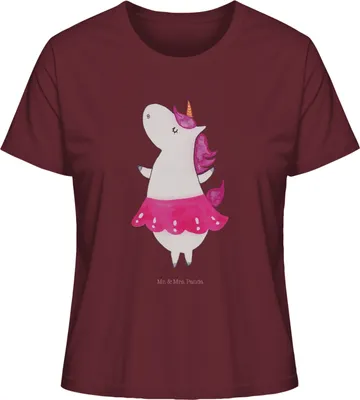 Produktbild von Mr. & Mrs. Panda Oberteil Damen Einhorn Ballerina Größe XL - Burgundy - Geschenk, T-Shirt, Basic, shirt, Geburtstag, Tanzen, Einhörner, Spaß, Unicorn, Wohnung