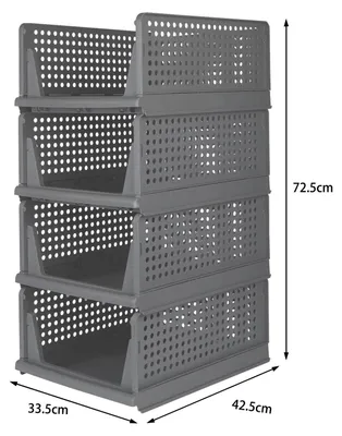 Produktbild von 4er Set Kleideraufbewahrungsboxen - Kunststoff Kleiderschrank Organizer - Faltbar - Stapelbar - Schubladenbox Größe L - Grau
