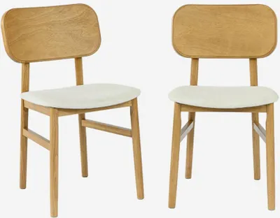 Produktbild von sweeek - 2er-Set Vintage-Stühle aus Heveaholz, Sitz mit Stoffbezug - Natur