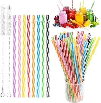 Zdjęcie produktu dla Plastikowe pałeczki do ryżu – kolorowe plastikowe pałeczki do ryżu – pałeczki do smoothie – koktajli owocowych – zestaw do picia gorących napojów ze szczoteczką do czyszczenia.