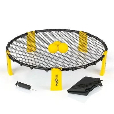 Zdjęcie produktu dla MAXXMEE Mini-siatkówka,  Ball, zestaw Roundnet | Zawiera: 3 piłki, torbę do przenoszenia i pompę powietrza | Można grać w dowolnym miejscu i czasie, wewnątrz i na zewnątrz | Szybki i łatwy montaż [żółty/czarny]