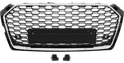 Kühlergrill Waben Chrom Rahmen PDC SCHWARZ GLANZ für Audi A5 S5 F5 ab 2016 – Produktansicht