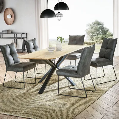 Produktbild von Esstisch 200x100cm mit runder Kante, Wildeiche massiv geölt, Metallfußgestell, TISDALE-69