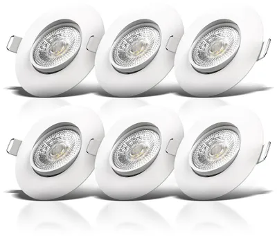 Immagine prodotto di B.K.Licht Faretti LED da incasso ultrapiatti orientabili, set di 6, luce calda 3000K, LED integrati 5W, foro incasso Ø68 mm, 460Lm, trasformatore integrato, plastica bianca opaca, 230V, IP23