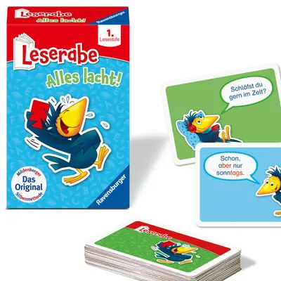 Produktbild von Ravensburger 23496 - Leserabe - Alles lacht - Kartenspiel zum Lesen lernen mit Spaß - 1. Klasse, für Kinder ab 6 Jahren