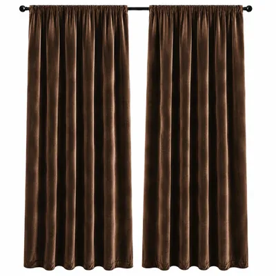 Produktbild von 2 Stück Vorhang Samt Blickdicht mit Kräuselband 140x245 Vorhänge Gardine Gardinen mit Universalbandaufhängung Dunkelbraun 2er Pack