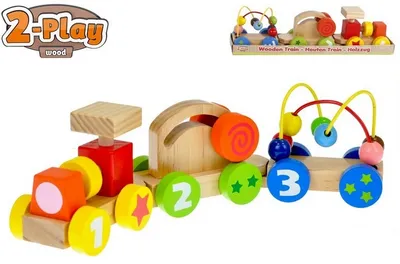 Immagine prodotto di Kids2-Play Wood Lernspielzug Lokomotive + zwei Wagons, Holzspielzeug, Spielzeug