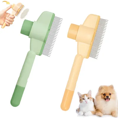 Image de Brosse à poils pour chats et chiens, autonettoyante avec bouton de déclenchement