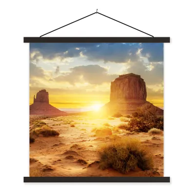 Produktbild von MuchoWow® Textilposter Sonnenuntergang - Felsen - Landschaft - Horizont 60x60 cm mit schwarzem Rahmen - Posteraufhänger