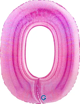 Produktbild von Riesenzahl Folienballon 40"/102cm | Holo Pink Zahl: 0