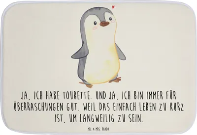 Produktbild von Mr. & Mrs. Panda Badezimmerteppich Pinguin Tourette - Weiß - Geschenk, Badvorleger, Tics, Teppich Bad, Ticstörung, Badematte, Neuro-psychiatrische Erkrankung, duschmatte