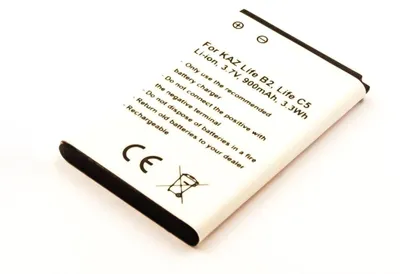 Produktbild von Akku für Kazam Life B2 Li-Ion 3,7 Volt 900 mAh schwarz.