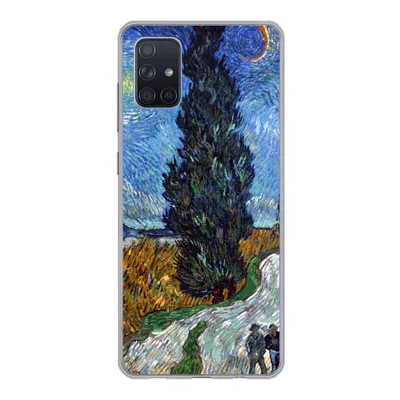 Produktbild von MuchoWow® Handyhülle Schutzhülle Hülle für Samsung Galaxy A71 Straße mit Zypresse und Stern - Vincent van Gogh Silikon Softcase Handy Hülle - Kartenbesitzer