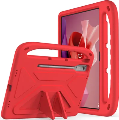 Produktbild von Hülle für Lenovo Tab P12 / Xiaoxin Pad Pro 12,7 Zoll TB370FU, Leichte Stoßfeste Eva Kinder Schutzhülle mit Griff und Faltbarem Ständer Rot