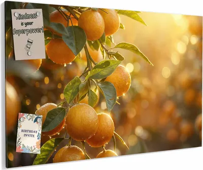 Produktbild von Magnettafel 90 x 60 cm „Sonnengeflutete Orangen“ – Magnetwand aus Metall, beschreibbar mit Whiteboard-Marker – Memoboard für Küche & Büro